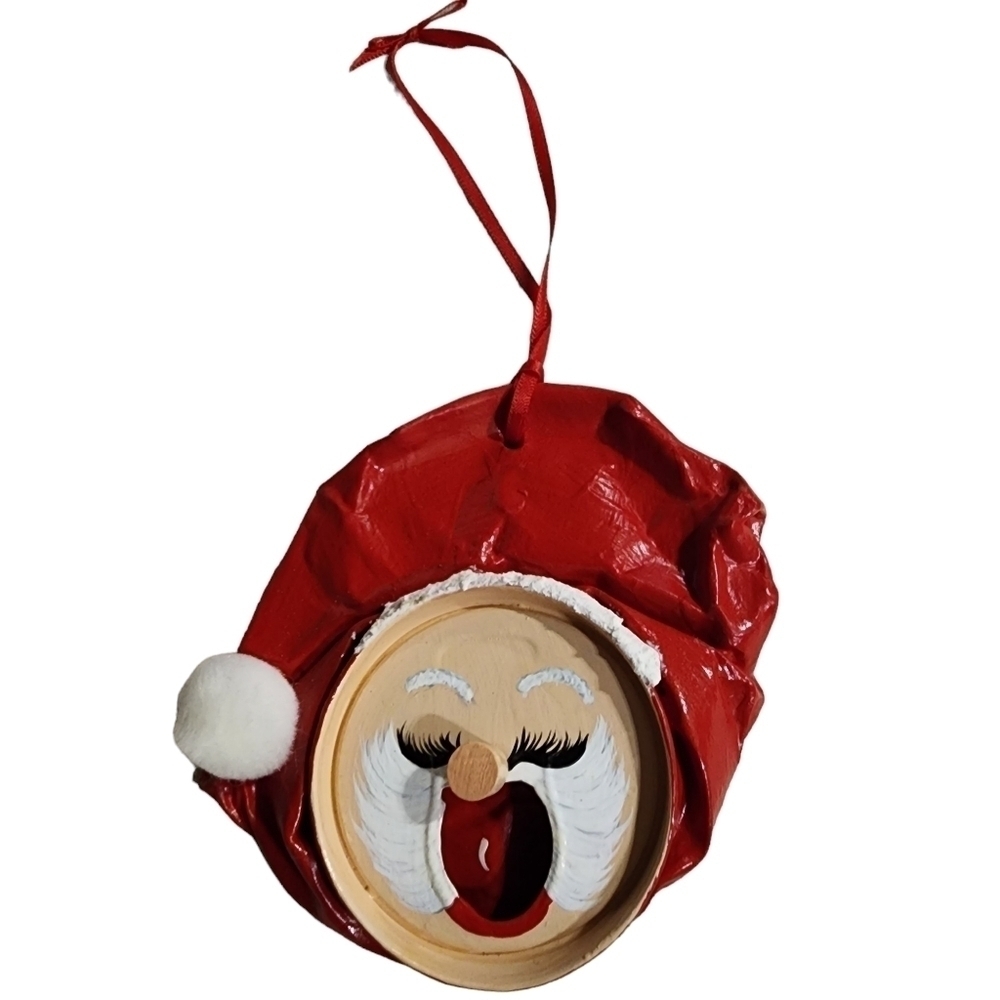 Soda can Santa Hand painted Santa ornament smash can unique one of a kind